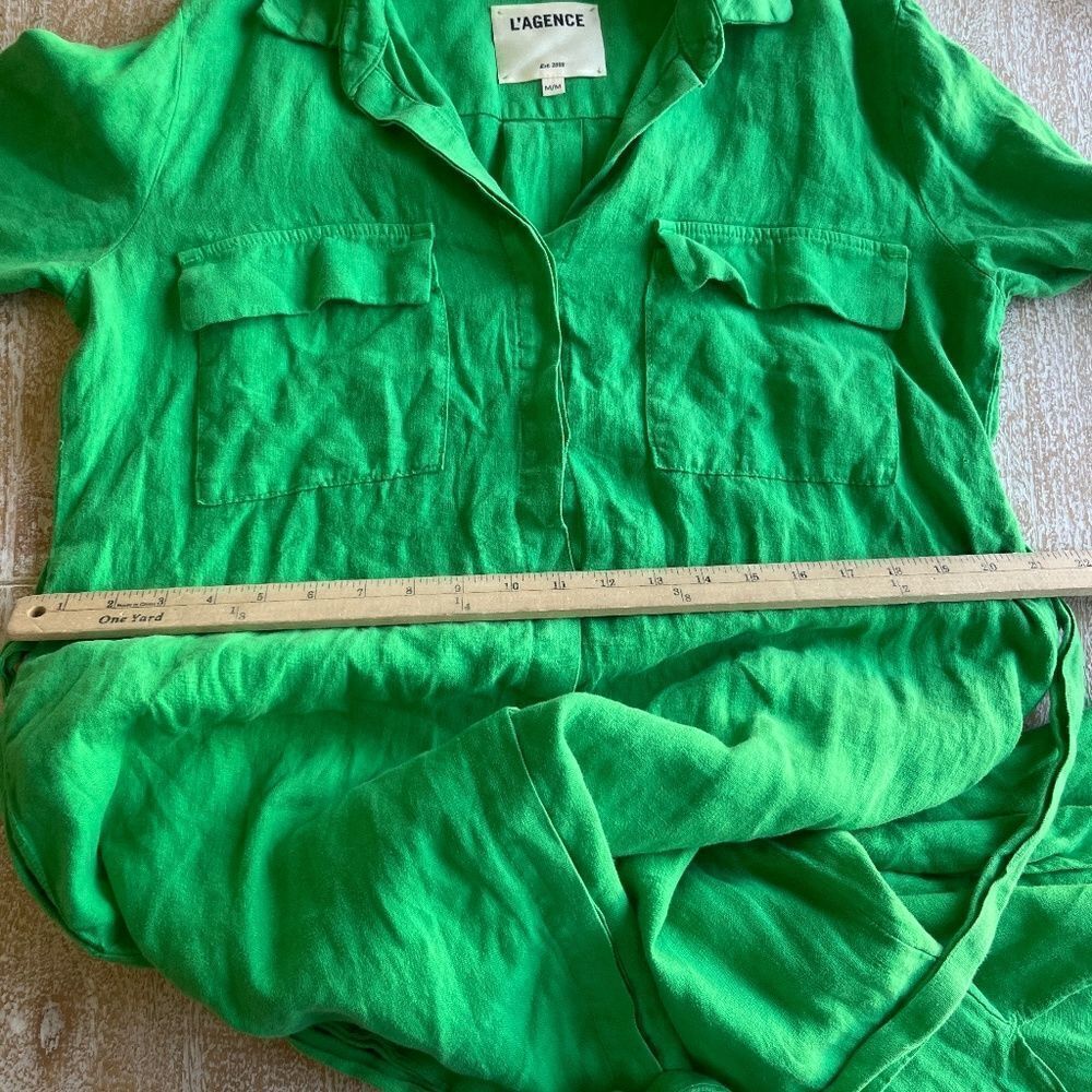 L'agence Cameron Green Belted Linen Long Shirt Dress Medium - Picture 12 of 15